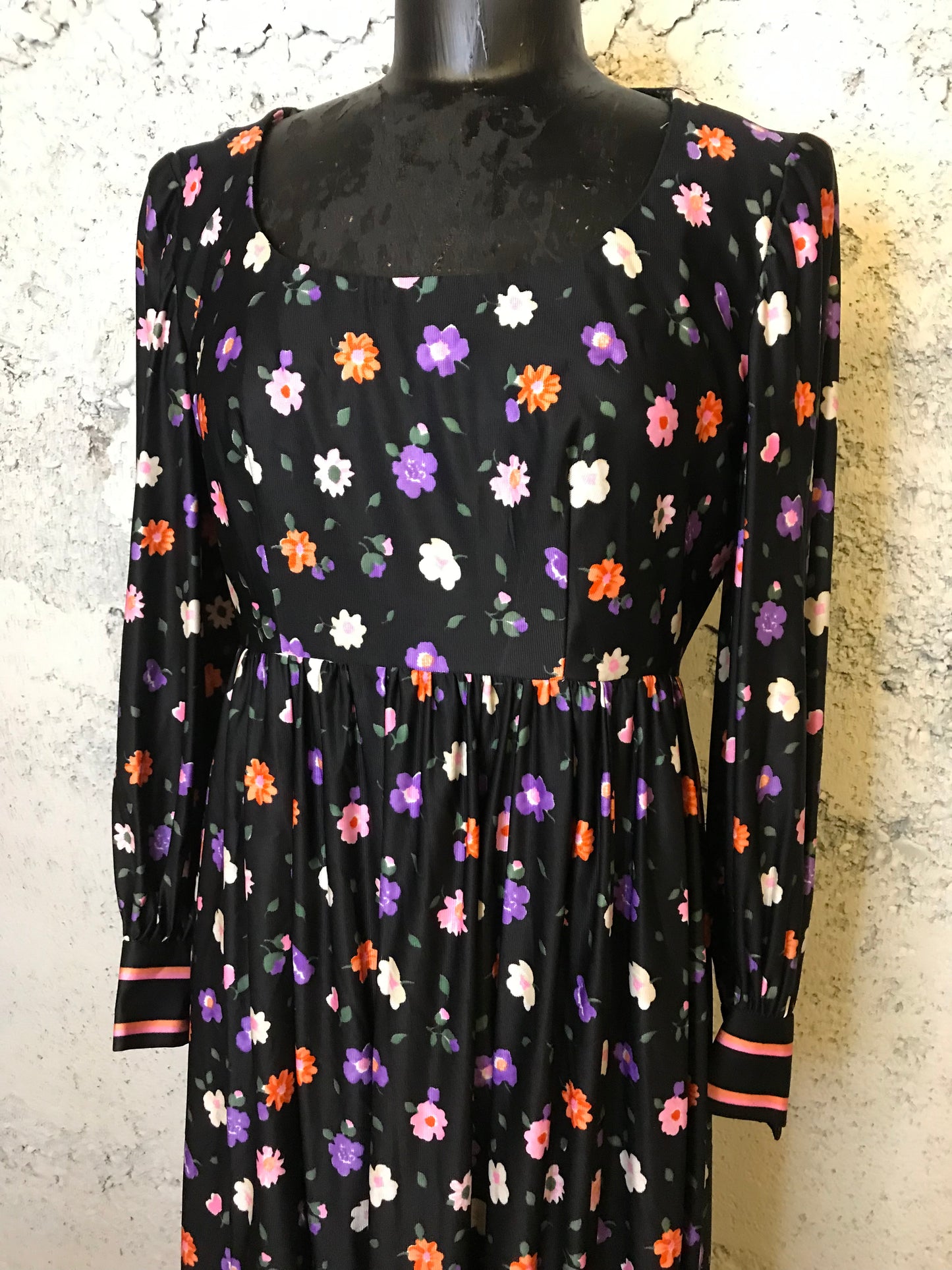 Black Floral 70s Dress