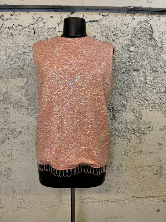 1960s Beaded Pink Top